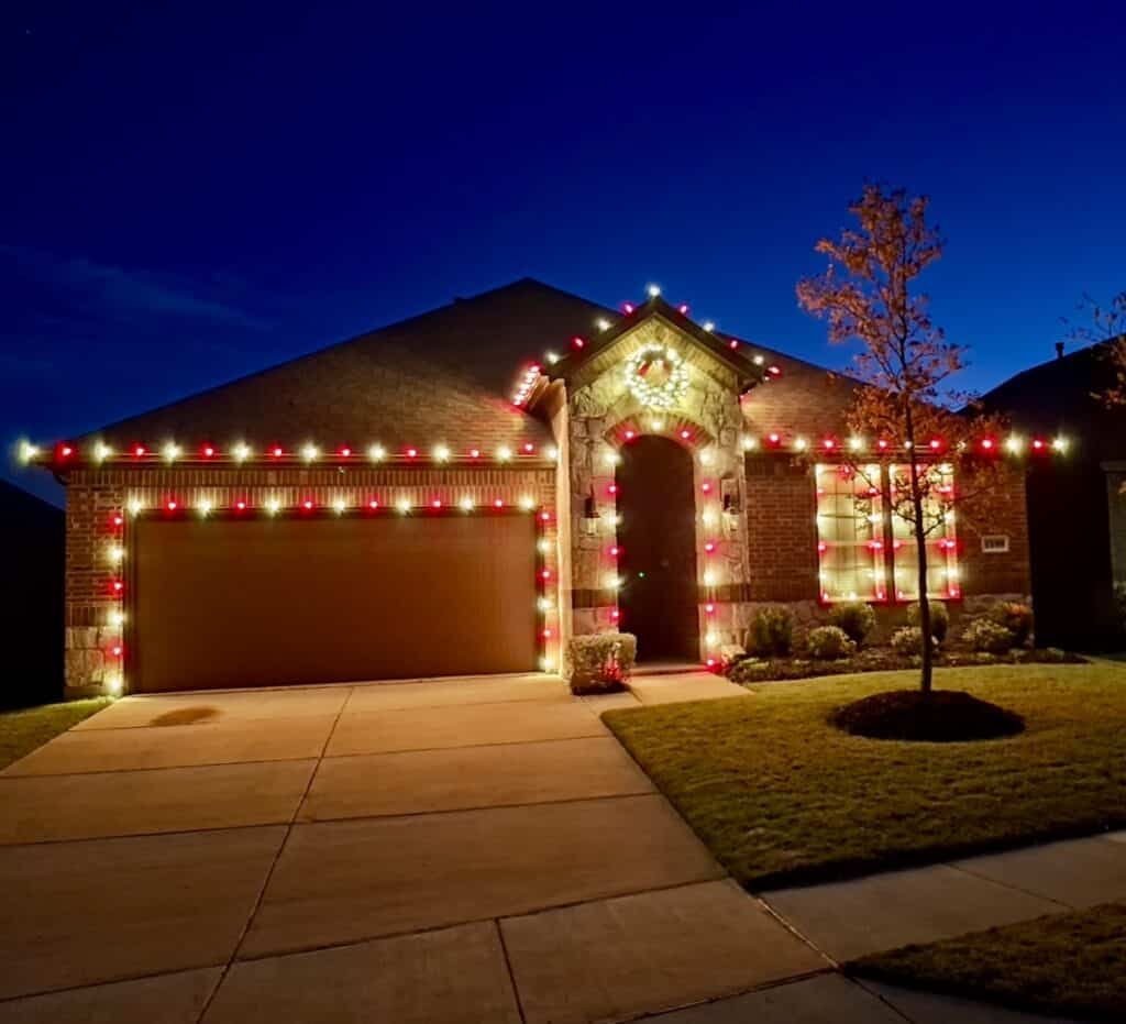 House decorated with colorful Christmas lights